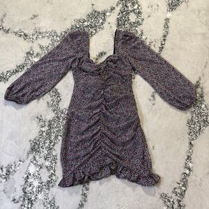 Floret Studio Dress Womens Size‎ L Multi Ditsy Floral Long Sleeve Ruched Mini